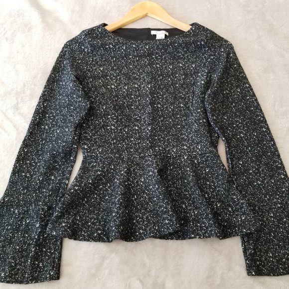 👠 H&M Black Speckled Peplum Bell Cuff Top - Picture 3 of 10